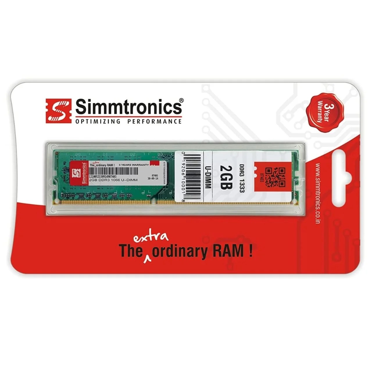 Simmtronics 2GB DDR3 Desktop RAM 1333 MHz (PC 10600) with 3 Year