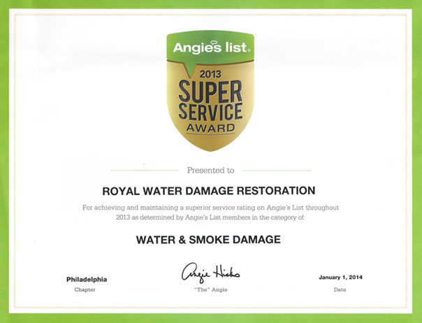 Angies List Super Service Award Royal Water Damage FREE Estimates (215)6572244