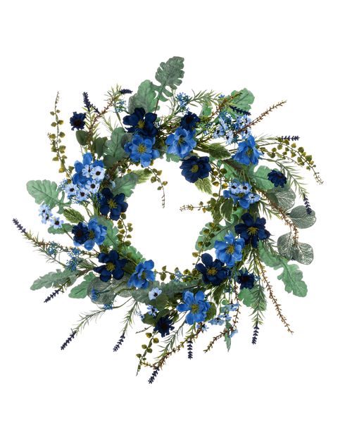 Silk 19" Blue Floral Wreath 7920 Royer's flowers and gifts