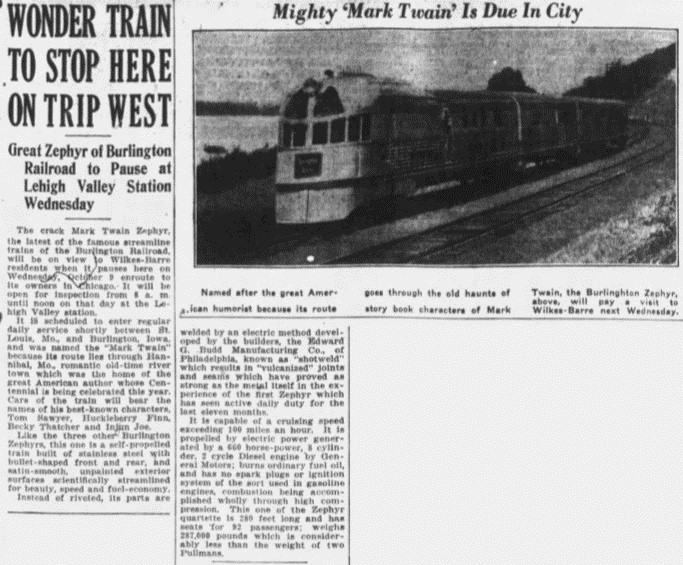 an october 4 1935 newspaper article talks about the coming zephyr the