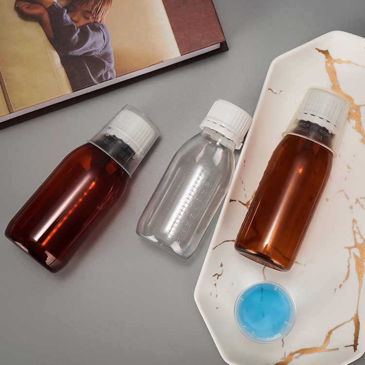 Wholesale Amber/Clear Plastic Bottles with Measuring Cup for Liquid