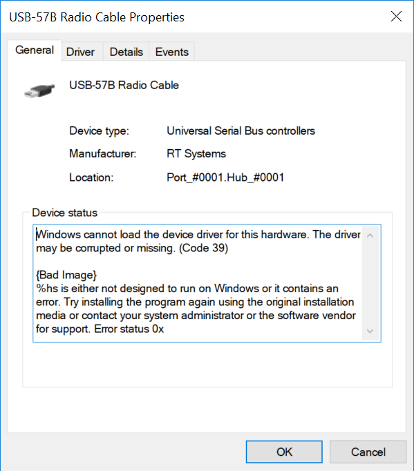 Code 39 USB Driver Error