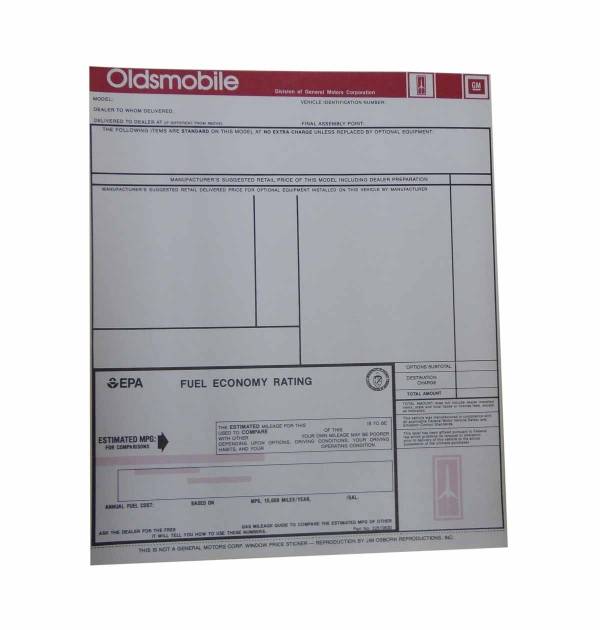 New Car Window Price Sheet