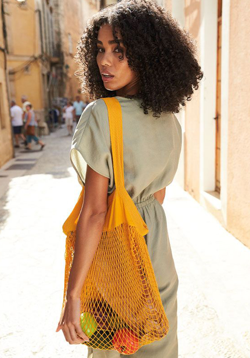 Organic Cotton String Bag In Lemon Ruby and Frank