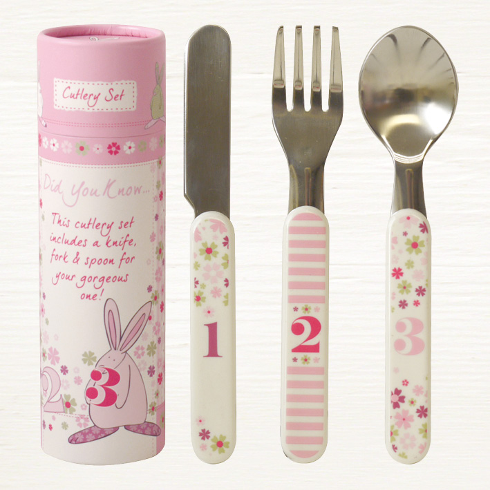 Rufus Rabbit's Baby Girl Cutlery Set. The perfect extra set to be kept