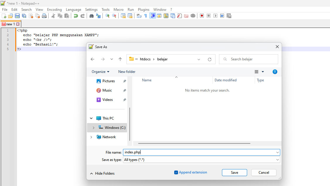 Cara Menjalankan Script PHP di Localhost htdocs Pada XAMPP