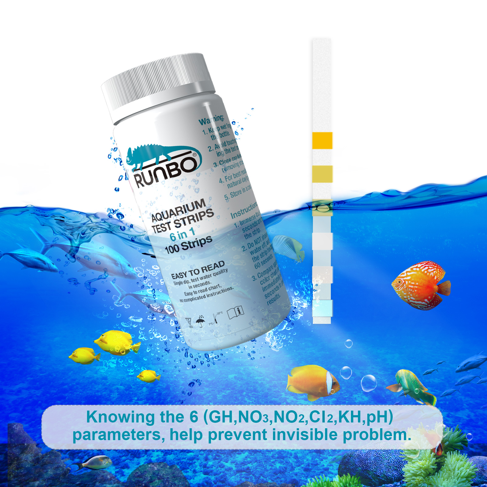 RUNBO Aquarium Test Strips 6in1 (100 Count)_runbotest