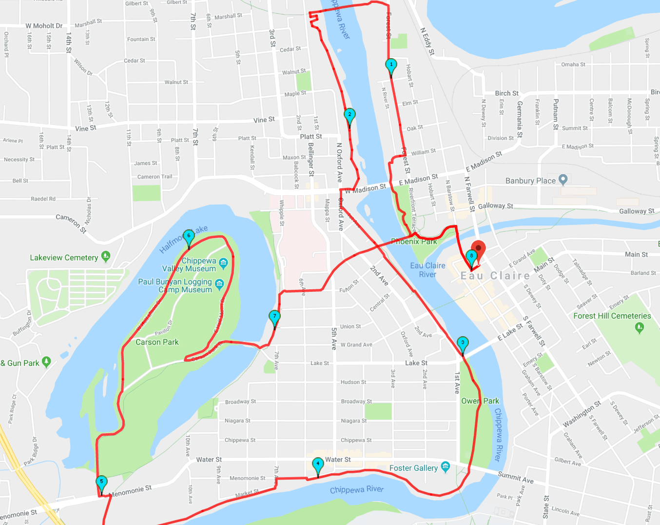 Route High Bridge / River / Carson 8mi — Run Eau Claire
