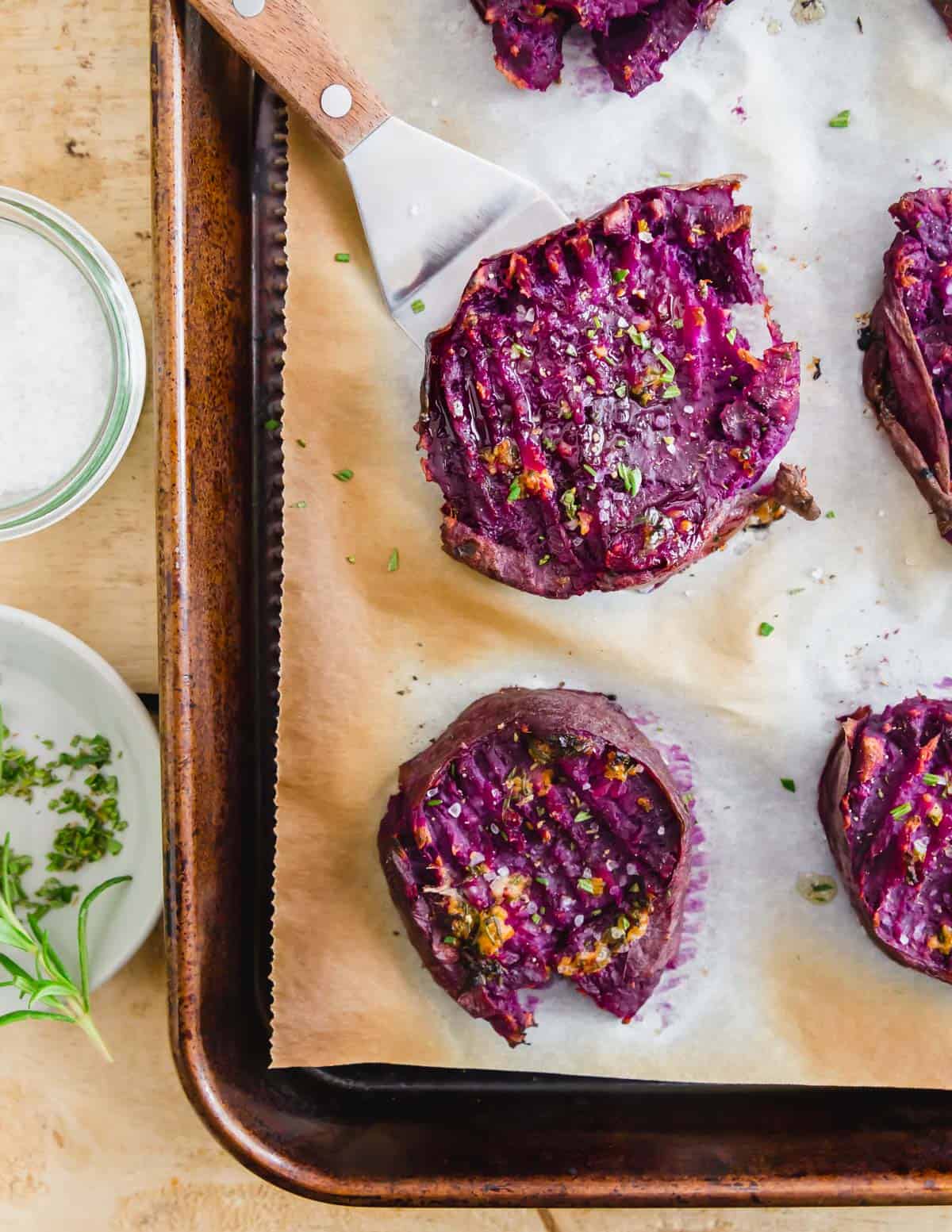 Roasted Stokes Purple Sweet Potato Recipe Smashed Purple Potatoes