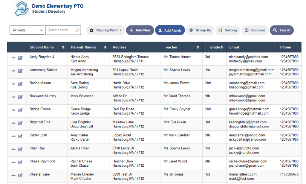 Online Student Directory Software for PTA or PTO or PTSA