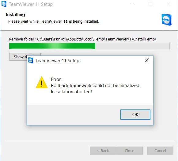 TeamViewer Rollback Framework Could Not be Initialized FIX