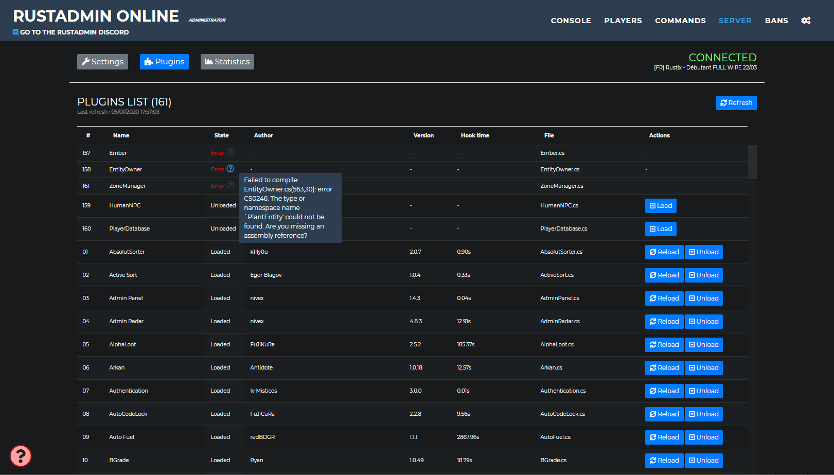 RustAdmin Rust server RCON administration tool
