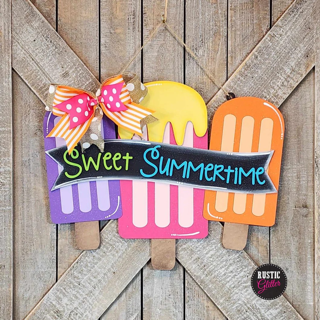 Sweet Summertime Door Hanger DIY Kit Unfinished Rustic Glitter