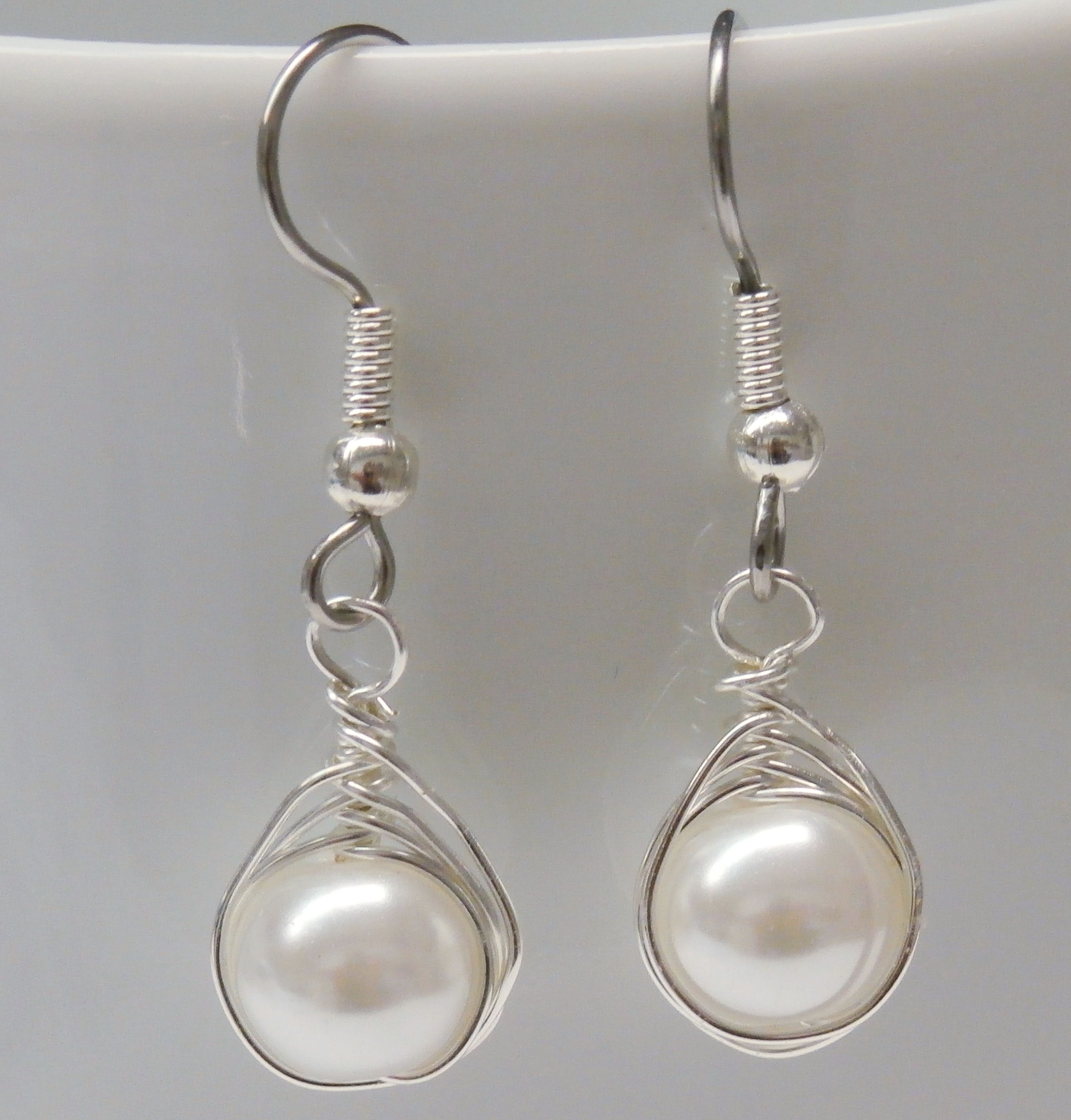 White Pearl Herringbone Earrings Rustic Passion
