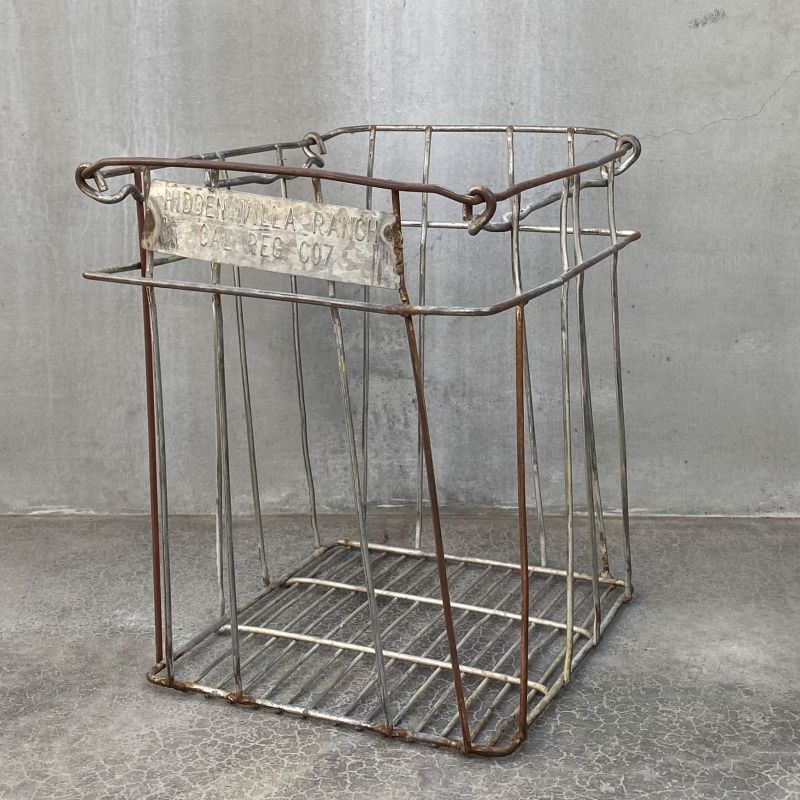 VINTAGE ヴィンテージ ワイヤーバスケット アイアン / アメリカ インダストリアル ガレージ 収納 什器 (4) RUST LEATHER