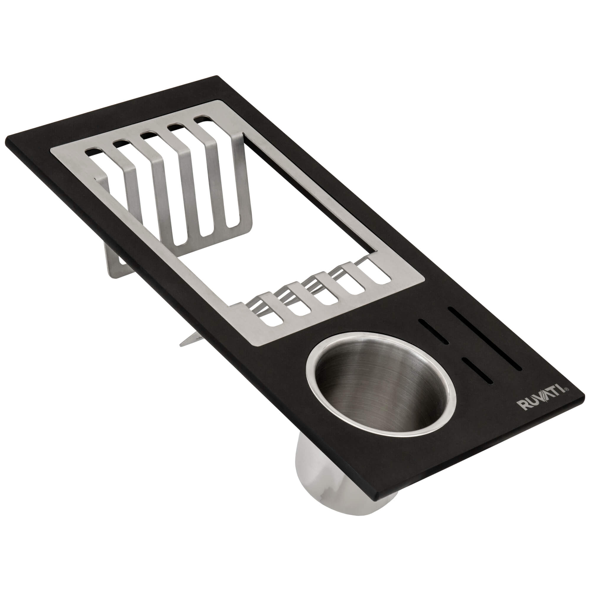 Ruvati Black Composite Dish Plate and Silverware Caddy Drying Rack for Workstation Sinks
