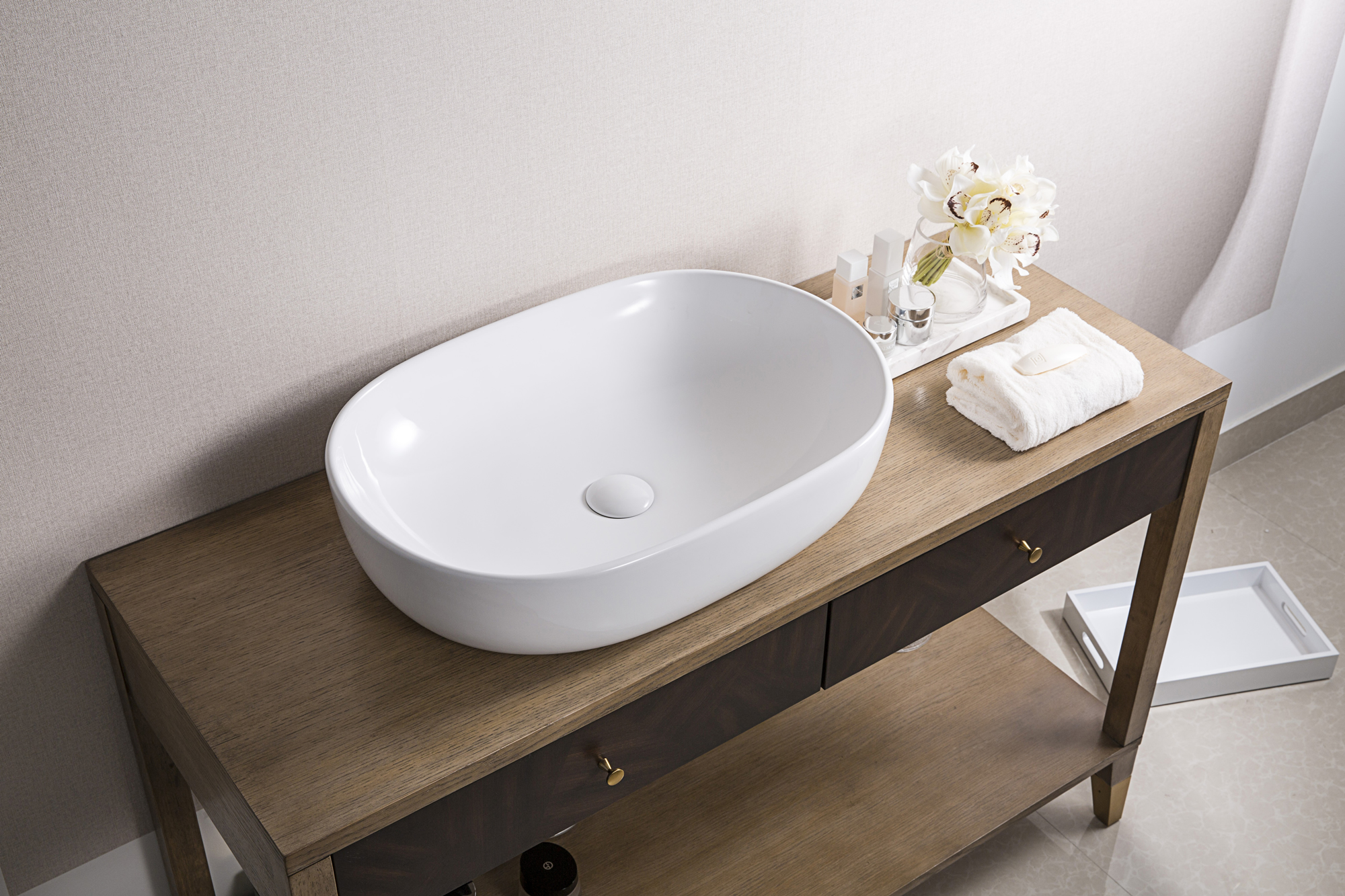 24 x 16 inch Bathroom Vessel Sink White Oval Above Vanity Countertop