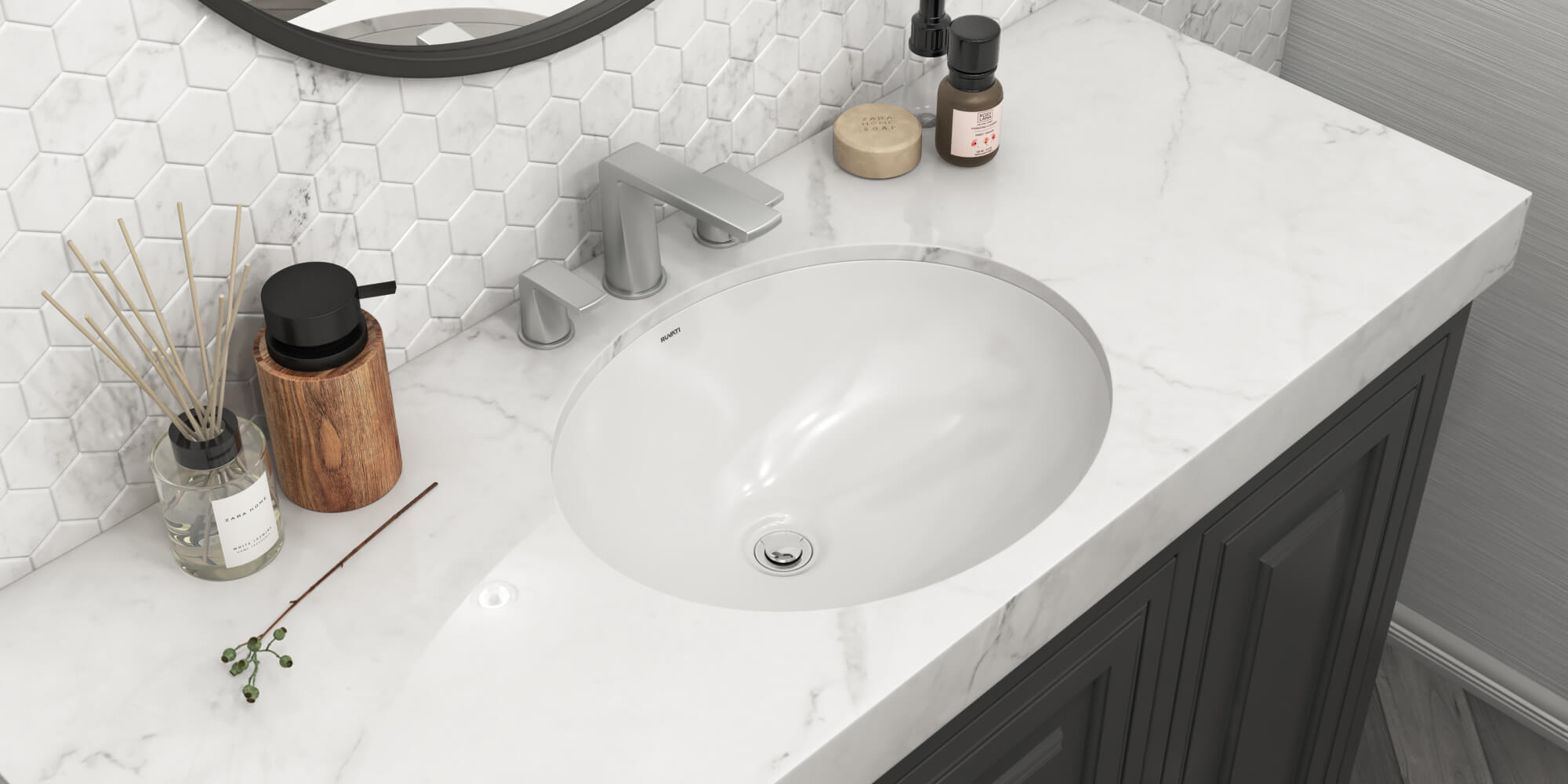 Ruvati 15 x 12 inch Undermount Bathroom Vanity Sink White Oval Porcelain Ceramic with Overflow