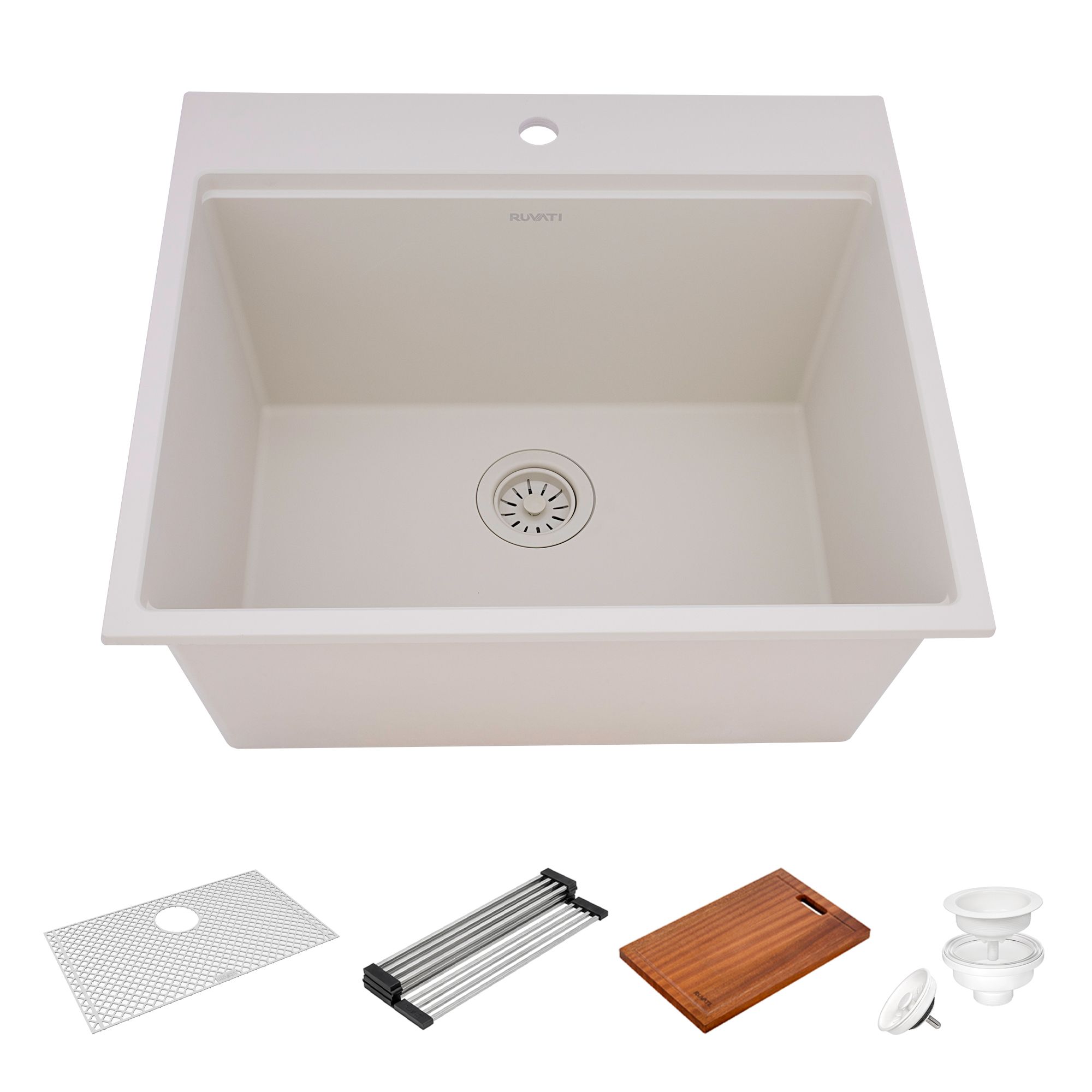 Ruvati 25inch epiRock Workstation Warm White Topmount Laundry Sink