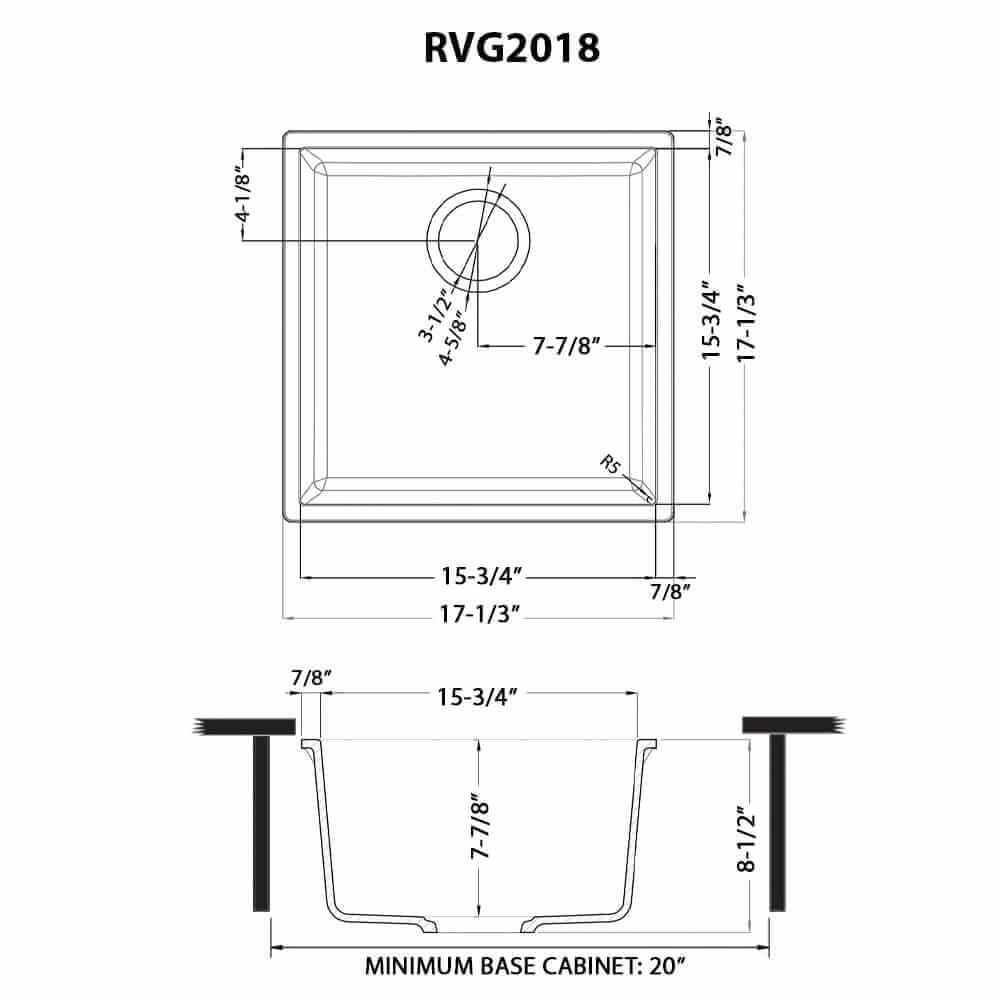 Ruvati 17 x 17 inch Granite Composite Undermount Single Bowl Wet Bar