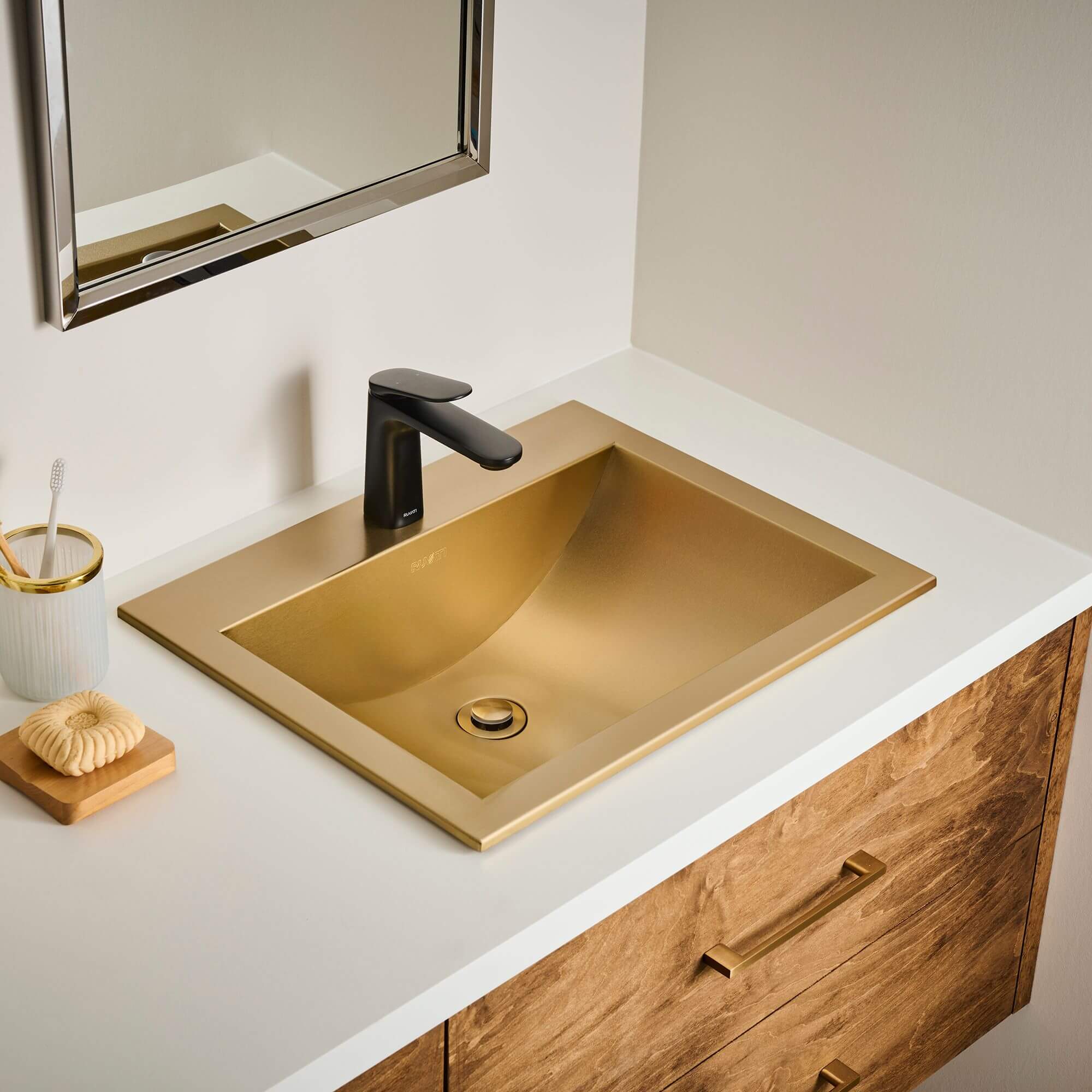 Ruvati 21 x 17 inch Brushed Gold Dropin Topmount Bathroom Sink