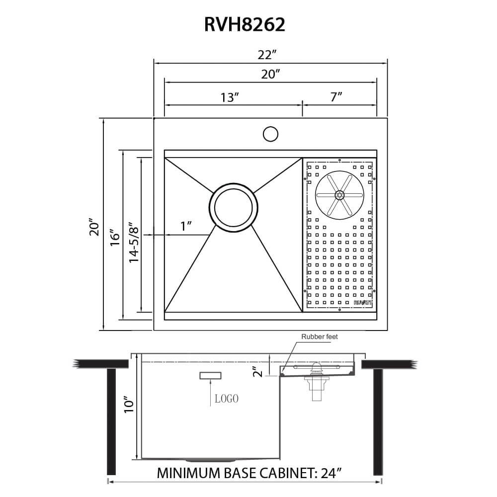 Ruvati Glass Rinser and Sink Combo 22 inch Workstation for Wet Bar