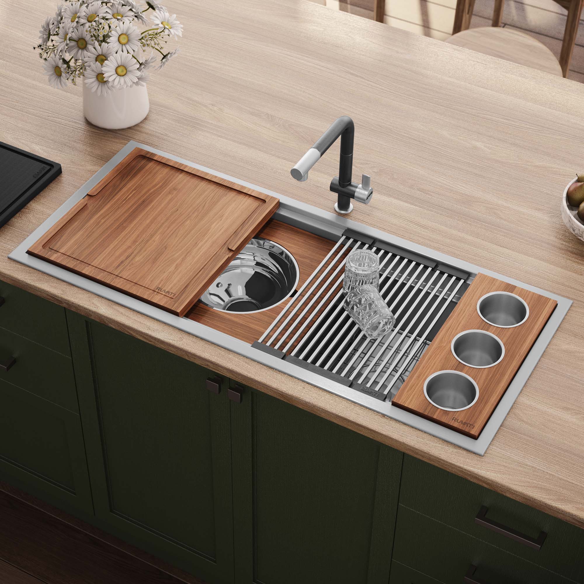 Ruvati 45inch Workstation TwoTiered Ledge Kitchen Sink Dropin Topmount 16 Gauge Stainless