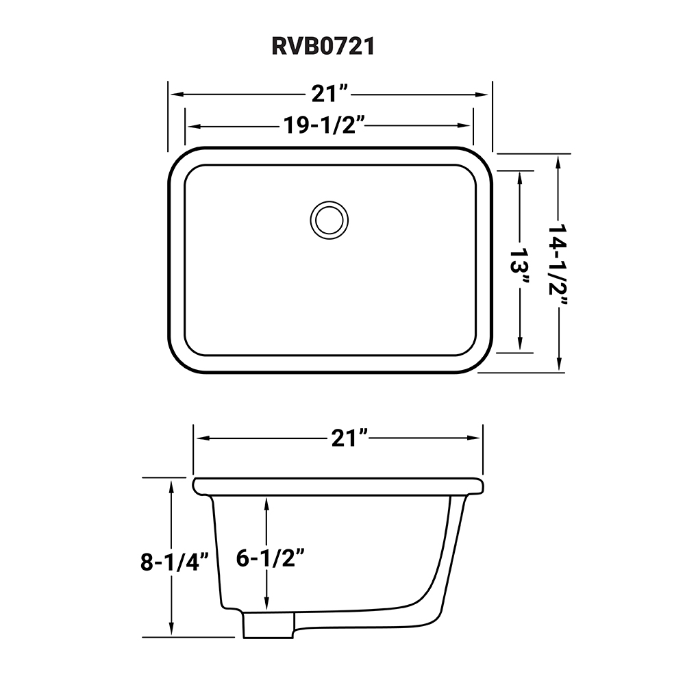 19 x 13 inch Undermount Bathroom Vanity Sink White Rectangular