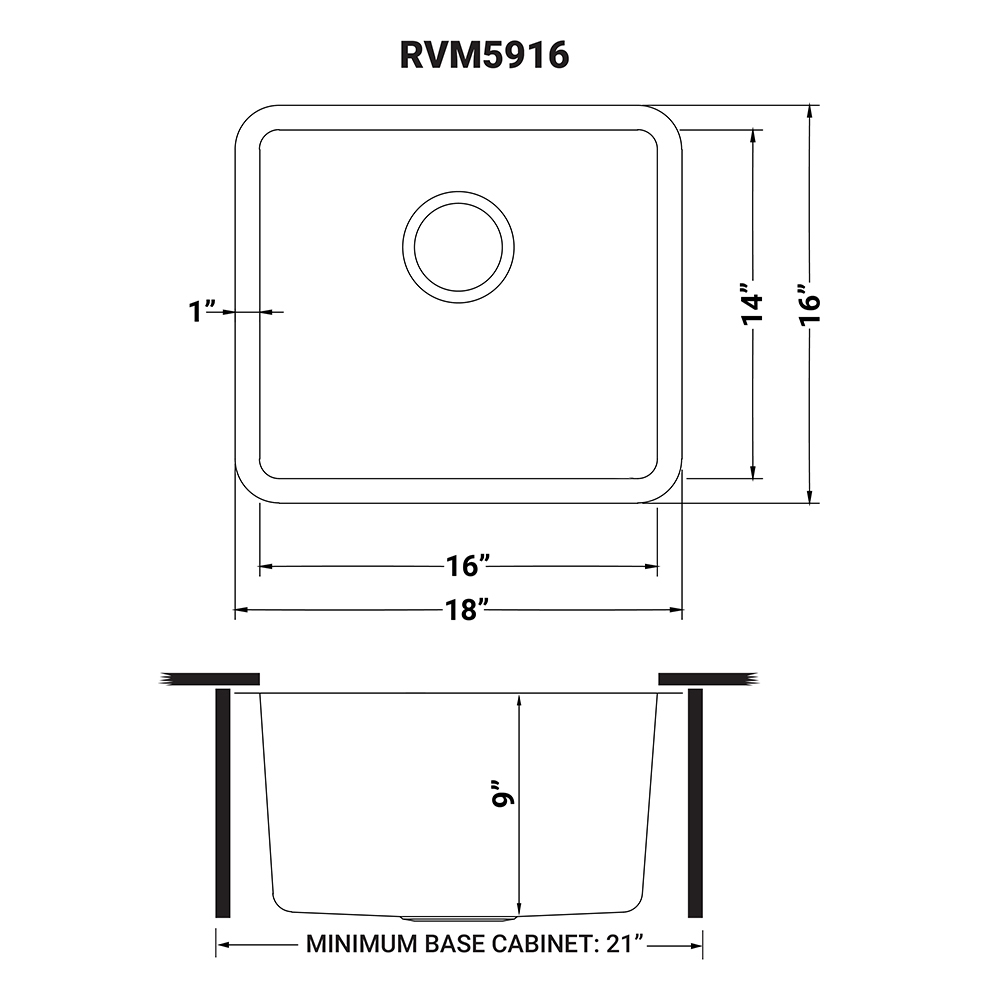 18inch Undermount Bar Prep Kitchen Sink 16 Gauge Stainless Steel Single Bowl Ruvati USA