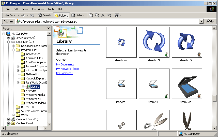 Thumbnails of 3D models in Windows 2000 Explorer. screenshot