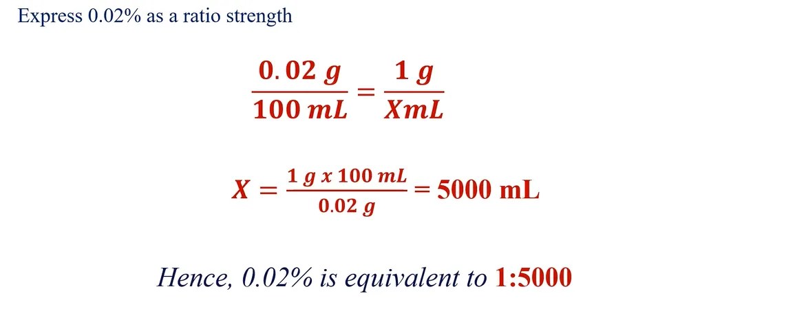 Converting percentage concentration to ratio strength