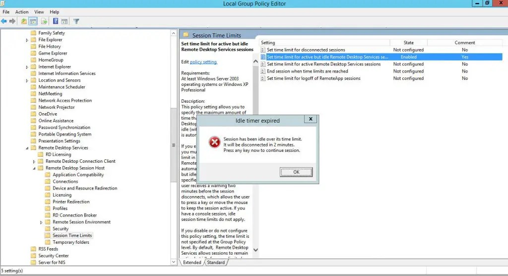 Remote Desktop Session Time Limit set idle Timeout in Windows Server