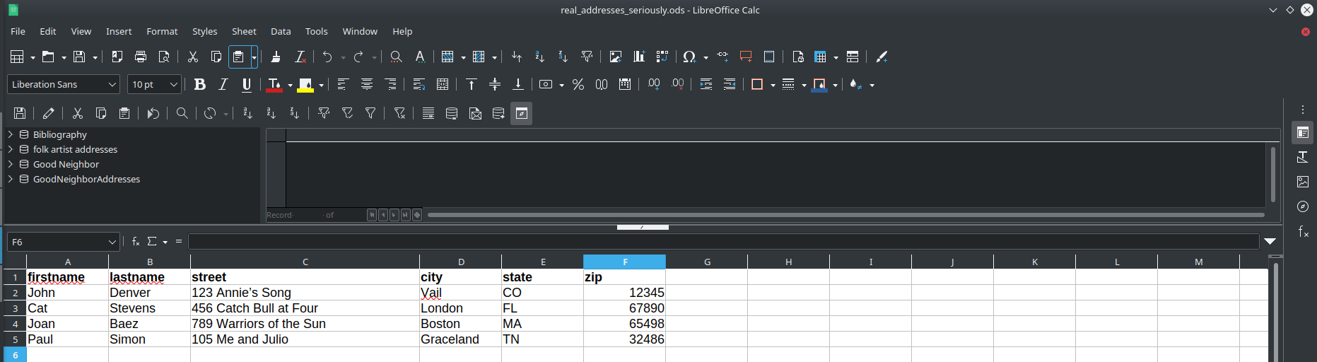 LibreOffice address label merge (from spreadsheet) Ryan and Debi & Toren