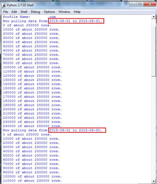 Python Google Analytics API Over 1 mil Rows Unsampled Data + Pull Data