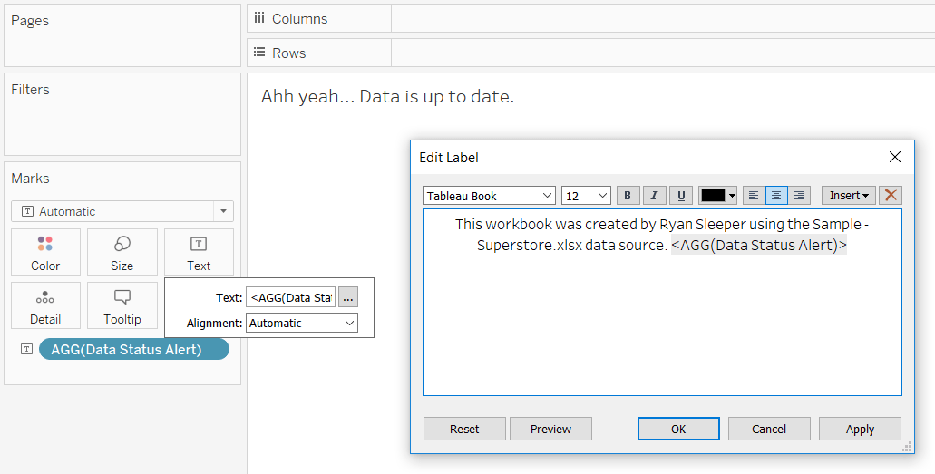 Dashboard Element 3 The Signature Line with Data Status Alert