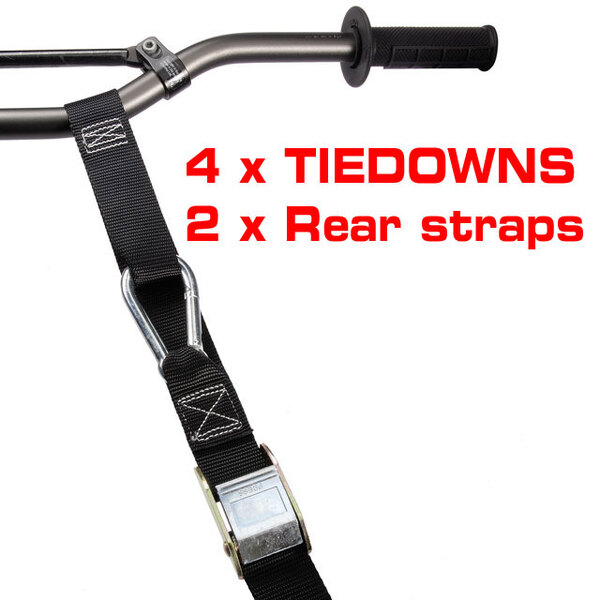 4x Tiedowns Tie Down 2x FREE Rear Straps Motorbike Motorcycle MX Dirt Bike Stopp