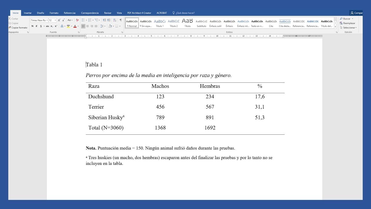 Word Tablas según normas APA Saber Programas