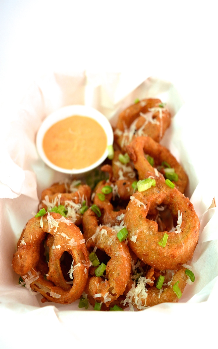 Guinness Battered Onion Rings With A Honey Mustard Dipping Sauce