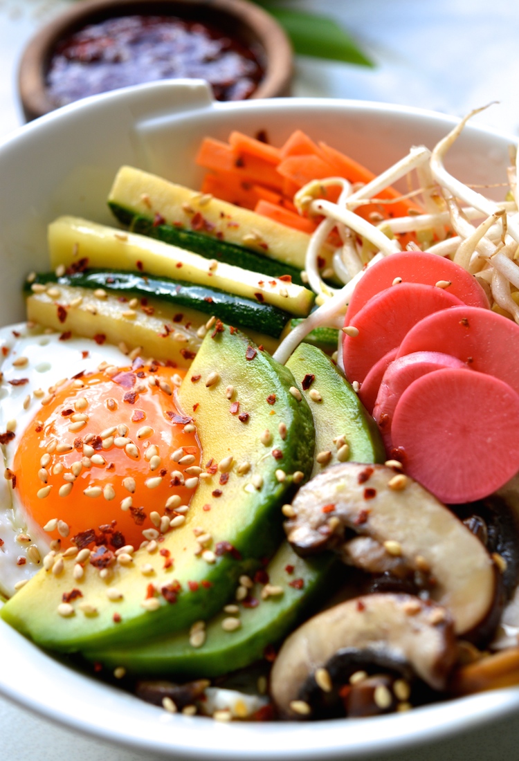 Vegetarian Korean Bibimbap With Spicy Ssamjang and Avocado