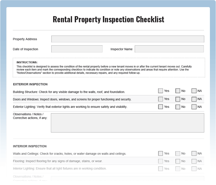 Rental Property Inspection Checklist Download Free PDF