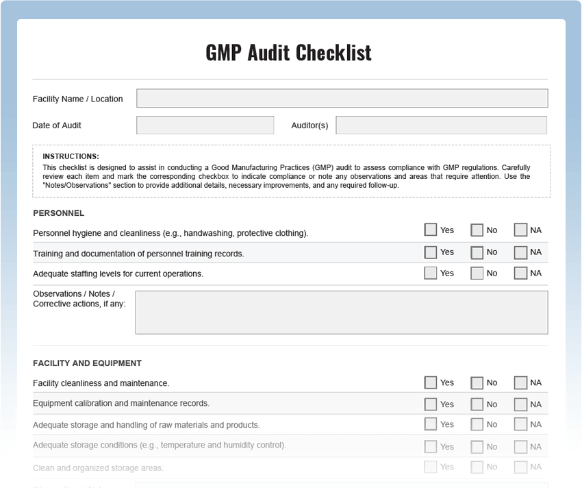 GMP Audit Checklist Download Free PDF
