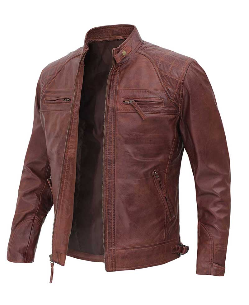 Distressed Brown Leather Jacket for Men Premium Lambskin Leather