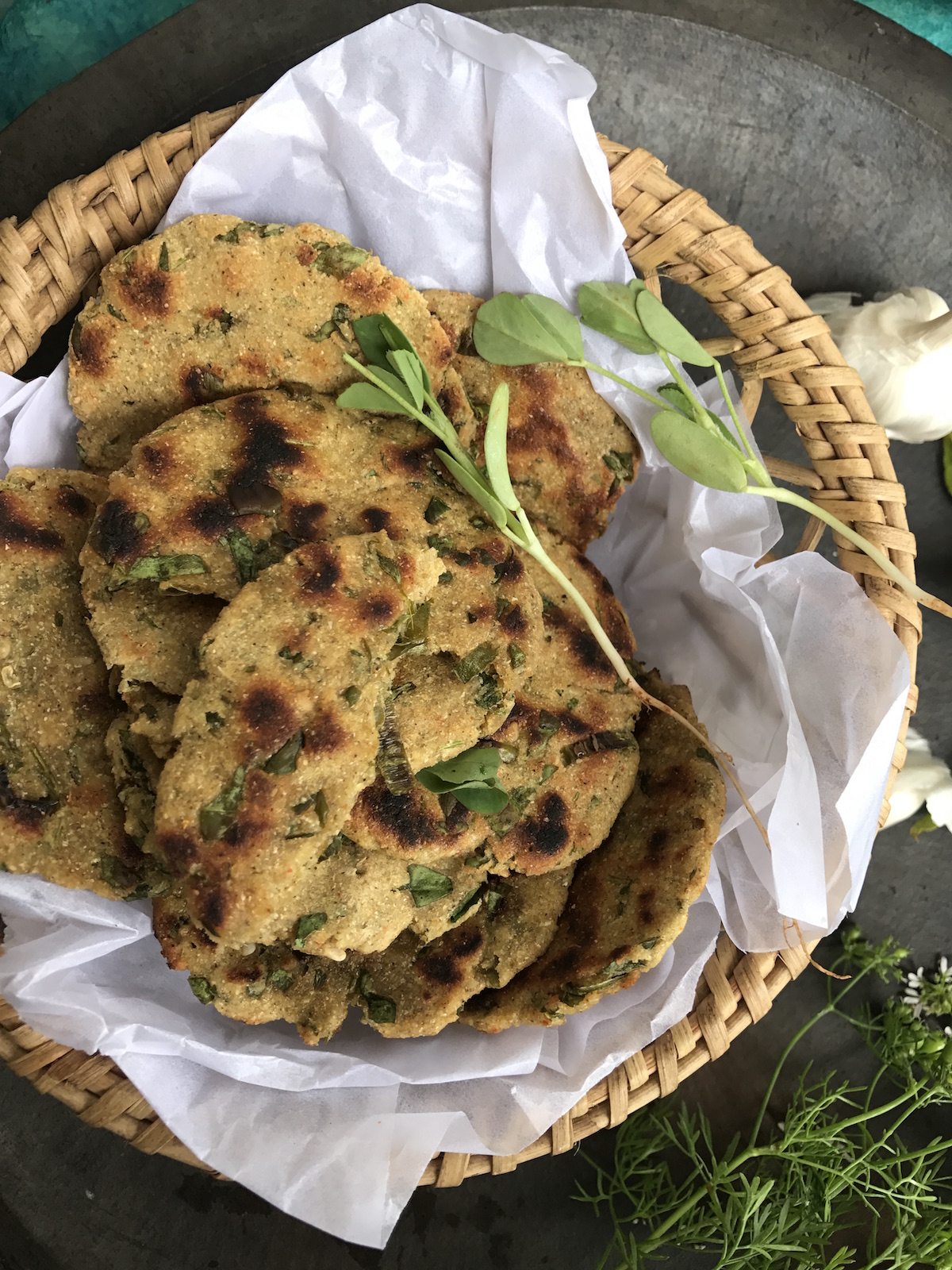 Methi na Dhebra and Millet flatbread with fenugreek leaves