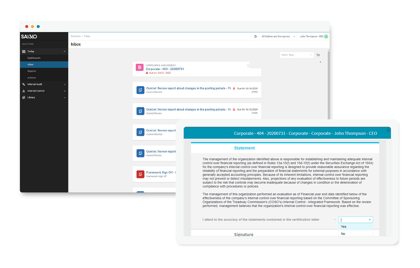 Internal Control and SOX Compliance IRM Software SAI360