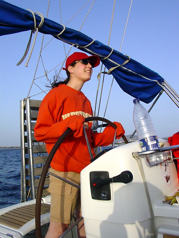 Laura making figures of eight Sailing Athens