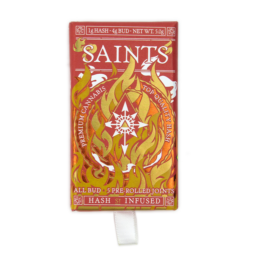 Saints Hash Infused PreRoll Box with 5 Roll Your Own Cones Red