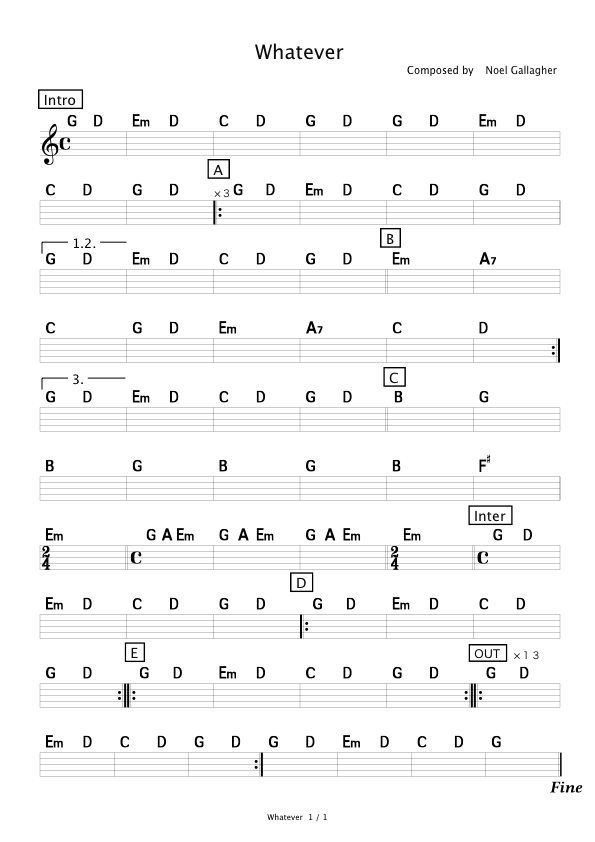 Whatever Oasis コード進行さくら