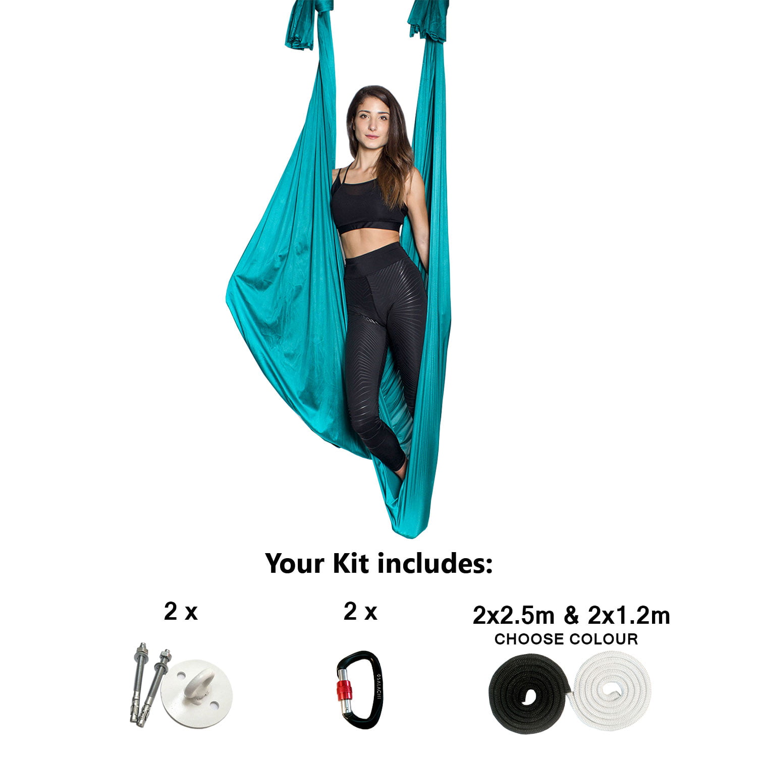 Aerial Yoga Hammock Kit with Salachi Safety Aluminium Carabiners
