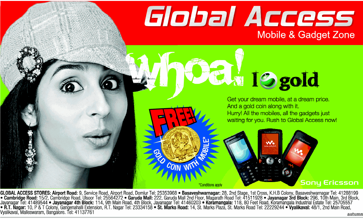 Global Access Free Gold Coin with Mobile / Bangalore SaleRaja