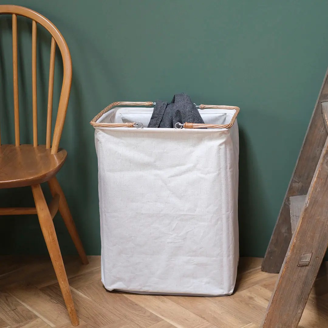 かわいいコットンリネンランドリーバスケット ハンドル付き 洗濯物かご おしゃれなインテリア雑貨屋MALTO